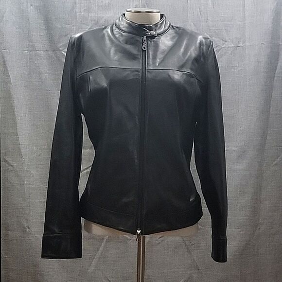 Wilson's Pelle Studio Black Soft Leather Moto Jacket Zip-Up Women's SZ L - Picture 1 of 10